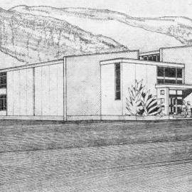 Heretaunga College buildings; gymnasium/Community Sports Centre; architect William Pearson and Associates' drawing.