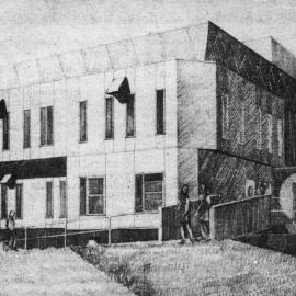 Central Institute of Technology buildings; the Bateman Library, from the southwest; architects' drawing.