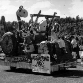 Christmas parade 1977; Miss Maidstone Mall, Vicky McCauley 3 on 'Flintstones' car.