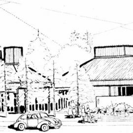 Library 4 proposal; architect's perspective drawing.