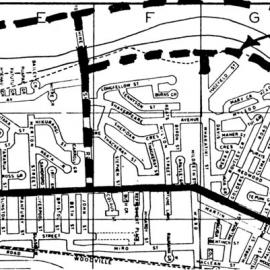 River Road plan 1974; rough map, also showing motorway continuing along north bank