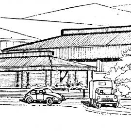 Civic Centre design  9, April 1969; architect's drawing; civic hall buildings