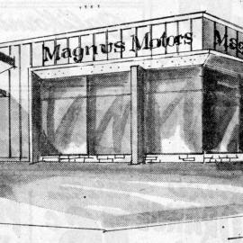 Magnus Motors, corner of King and Main streets; Upper Hutt branch; architect's drawing.