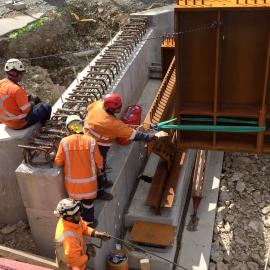Akatarawa bridge 3 construction 11; second beam nearly in place