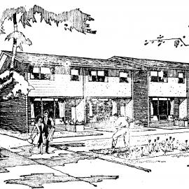 Housing development, 1965; 'Merton Park', 46-48 Merton Street; architect's drawing of four-flat unit