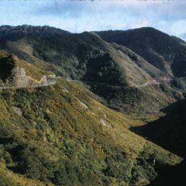 Rimutaka mountains and hill road, looking west from Remutaka saddle