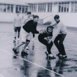 Wallaceville Research Centre staff; sport in the rain