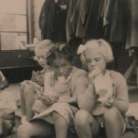 Te Marua School; children Drinking Milk.; Circa 1955