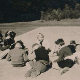 Te Marua School; Children Doing School Work Outside; Circa 1955