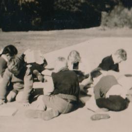 Te Marua School; Children Doing School Work Outside; Circa 1955