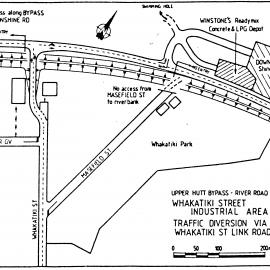 River Road plan 1985; first section to be opened; temporary access to river businesses.