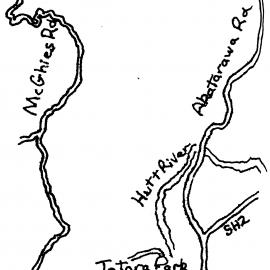 Logging routes from Karapoti to State Highway 1; simplified sketch map.