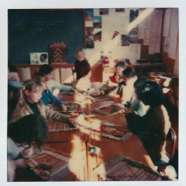 Brown Owl School 1980; making tukutuku