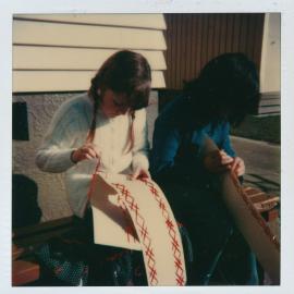 Brown Owl School 1980; making tukutuku
