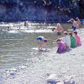 Swimmers in Te Awa Kairangi / Hutt River at Birchville; Circa 1969