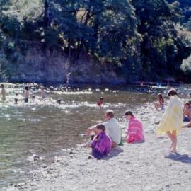 Swimmers in Te Awa Kairangi / Hutt River at Birchville; Circa 1969