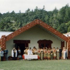 Ōrongomai Marae 1989; whare whakairo dedication service