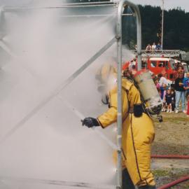 Silverstream Volunteer Fire Brigade; fire-fighting demonstration at Trentham; circa 1990s; decontamination  shower