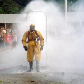 Silverstream Volunteer Fire Brigade; fire-fighting demonstration at Trentham; circa 1990s; decontamination shower