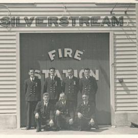 Silverstream Volunteer Fire Brigade building 1; Main Road South; Brigade members.