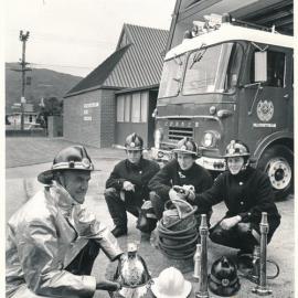 Silverstream Volunteer Fire Brigade group, 1980; New gear/old gear