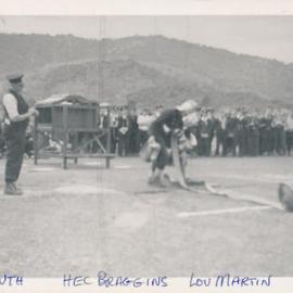 Silverstream Volunteer Fire Brigade; competitions; 1959, Greymouth; Fred and Len Stringer in two-man straight