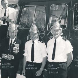Silverstream Volunteer Fire Brigade group, 1974; Gordon Hamilton, Bruce Hanson, Ron “Father” Taylor