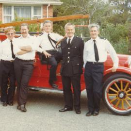 Silverstream Volunteer Fire Brigade, 1980; 50th anniversary celebration; display; 1926 Chevrolet ngine