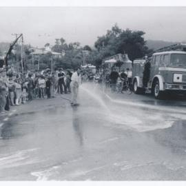 Silverstream Volunteer Fire Brigade, 1980; 50th anniversary celebration; display; hand-pumped water