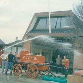 Silverstream Volunteer Fire Brigade, 1980; 50th anniversary celebration; display; hand-pumped horse-drawn engine