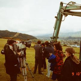 Craig's Flat ground-breaking; excavators and television cameraman.