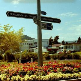 Gardens, Fergusson Drive; Blenheim Streeet roundabout looking north-east