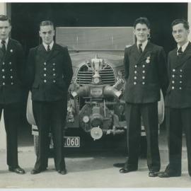 Silverstream Volunteer Fire Brigade group, 1950s;  brigade members and truck late 50s.