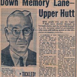 Newspaper article: 'Down Memory Lane - Upper Hutt'