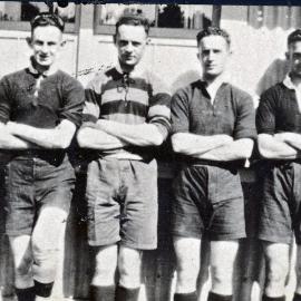 Members of senior B-team at single mens' quarters, Trentham Camp; 1929