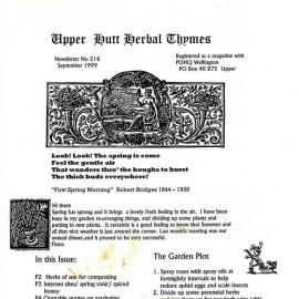 Upper Hutt Herb Society newsletter no. 218, September 1999