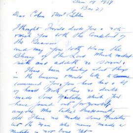 Correspondence between J.A. Hazelwood and Colin Gibbs, December 1959
