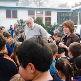 David Bellamy greets pupils at Oxford Crescent School, 2000