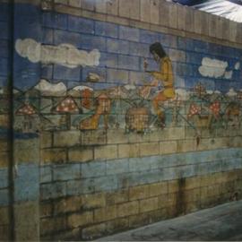 South Pacific Tyres; 'tyre chalk' mural 1 view 2