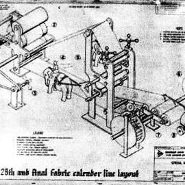 South Pacific Tyres; fabric calender protest drawing