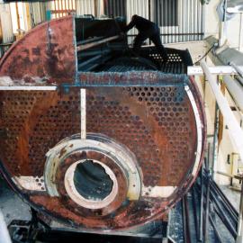 South Pacific Tyres; John Thompson boiler demolition 6; fire tubes being removed
