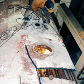 South Pacific Tyres; John Thompson boiler demolition 5; removal of shell, for access to fire tubes