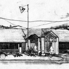 Dunlop head office 1986 1; first proposal; front elevation