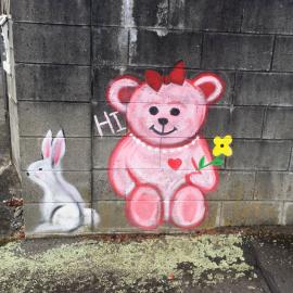 Teddy Bear and Easter Bunny street painting, Heretaunga