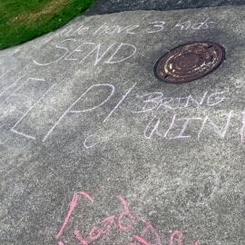 Parents' chalked pavement lockdown plea, Pinehaven, (1 of 2) 