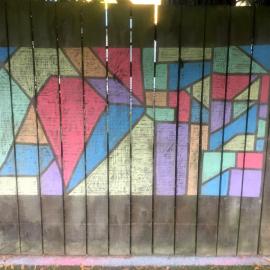 Chalked lockdown artwork on fence, Pinehaven
