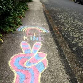 Chalked "Be Kind" pavement message, Pinehaven 