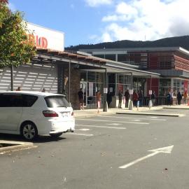 Queue outside Silverstream New World supermarket (2 of 2)