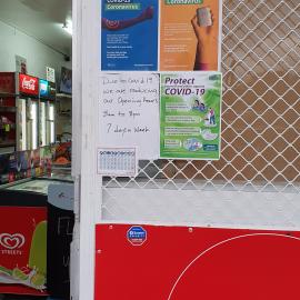 Covid-19 notices at entry to Racecourse Dairy, Trentham