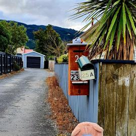 Teddy bear and stuffed toy mailbox display, Heretaunga